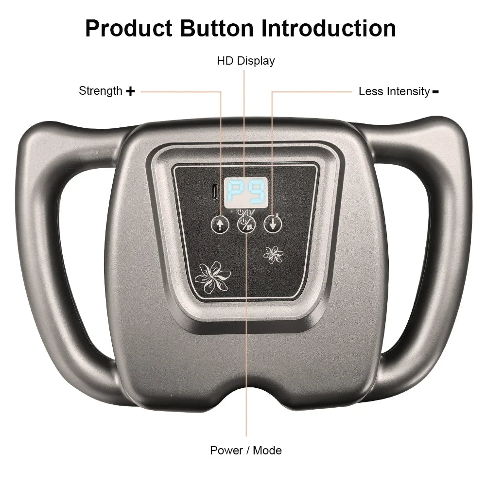 Control panel with buttons and display for the fascia massage gun on a white background