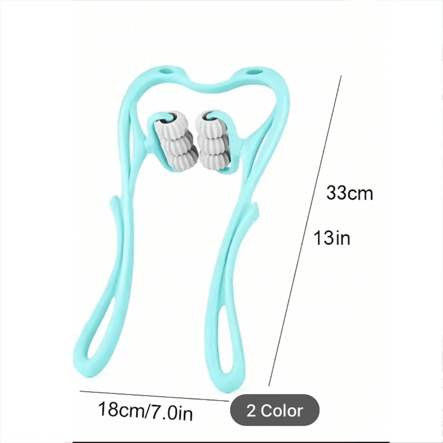 Light blue massage roller with measurement details on a white background
