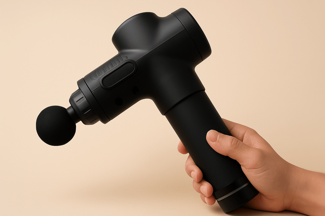 Budsnooze Massage Gun in hand, designed for deep tissue muscle relief and tension alleviation.