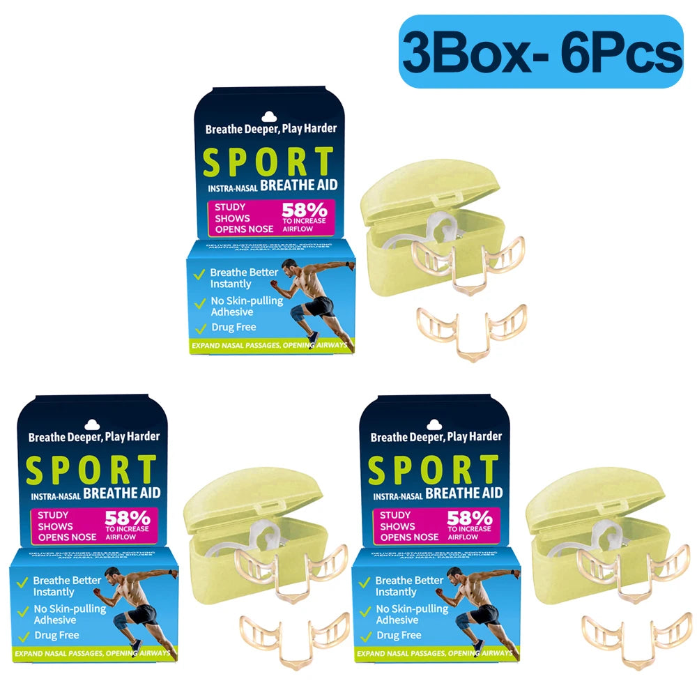 Sport intra-nasal breathe aid packaging with nasal devices on a white background