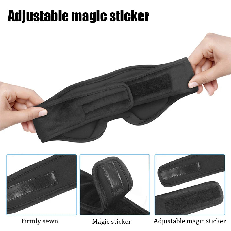 Black adjustable magic sticker being held by hands with close-up details on a white background.