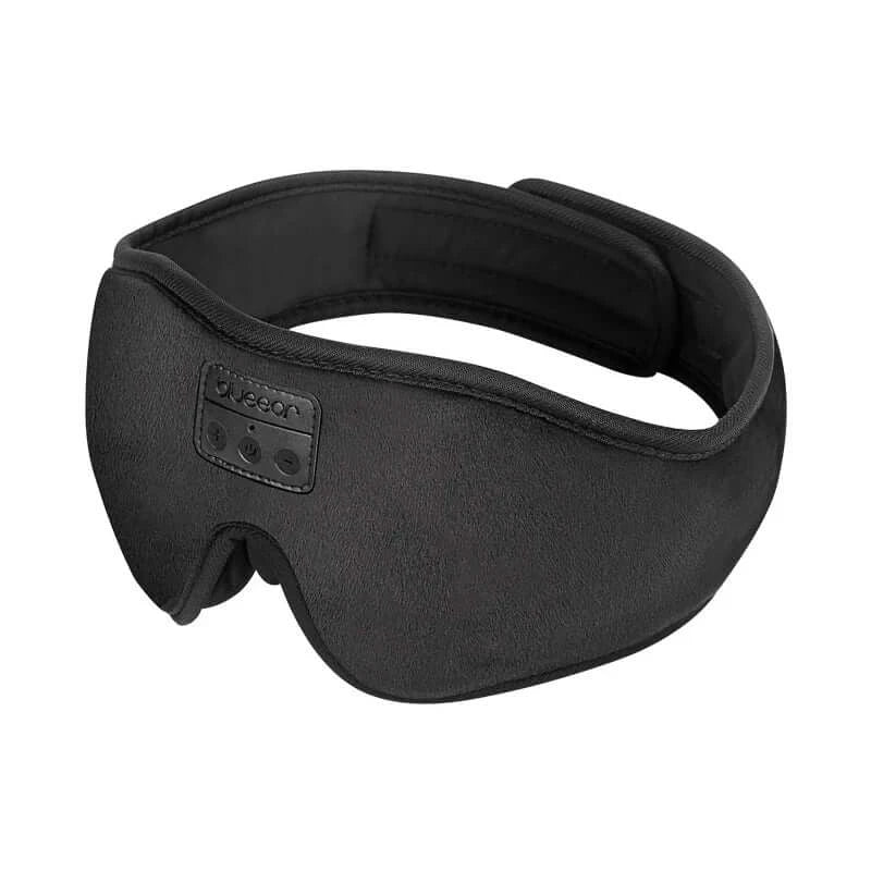 Black sleep mask with Bluetooth control on a white background