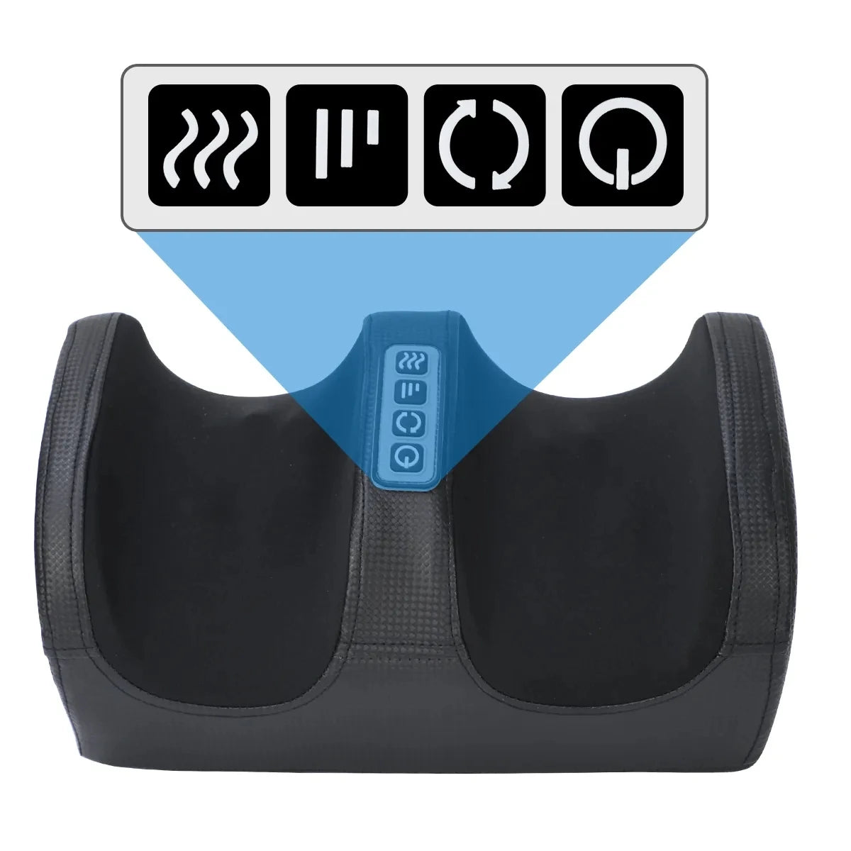 Black massage pillow with control buttons and indicator lights on a white background