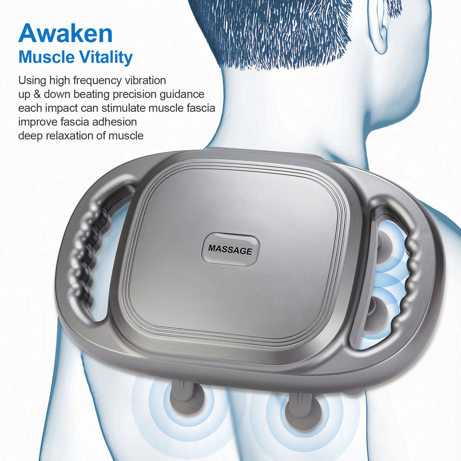 Massage device with text on muscle vitality and vibration technology
