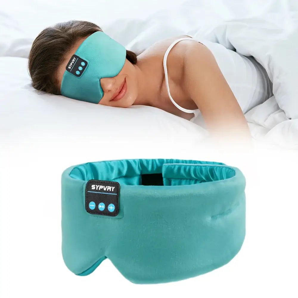 Person sleeping and wearing a sky blue  sleeping headphones headband 