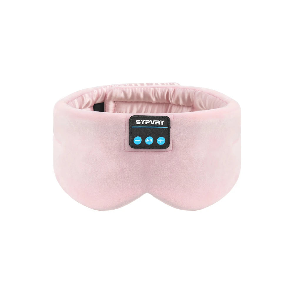 Pink sleep mask with Bluetooth control panel on a white background